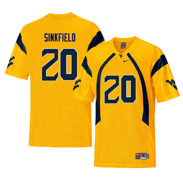 Men #20 Alec Sinkfield West Virginia Mountaineers Retro College Football Jerseys Sale-Yellow